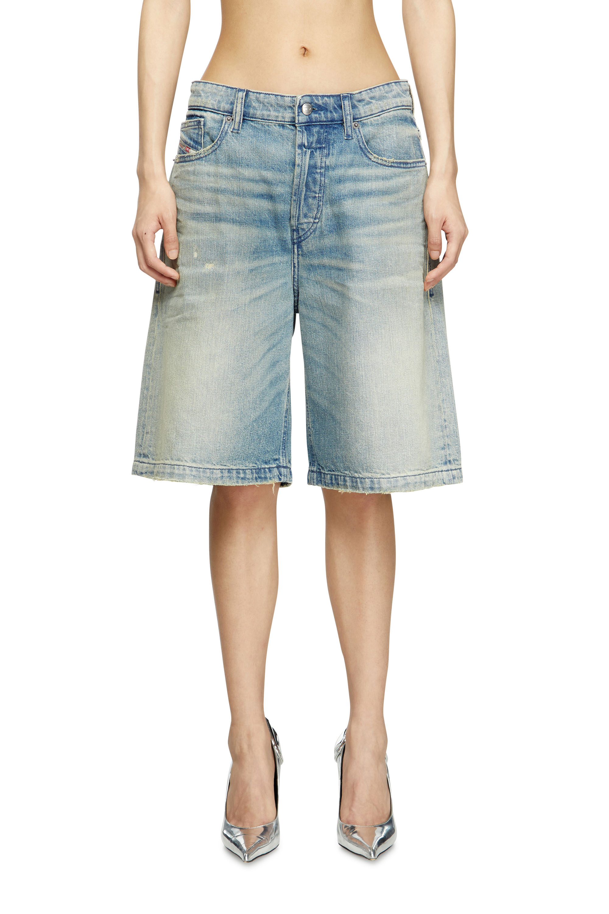 Diesel - DE-SIRE-SHORT, Woman's Shorts in worn-effect denim in Light Blue - 2